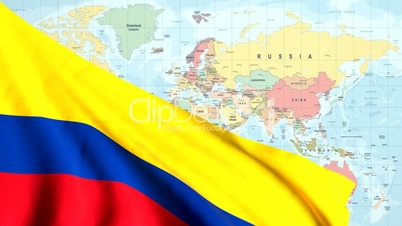 Animated Flag of Colombia With a Pin on a Worldmap