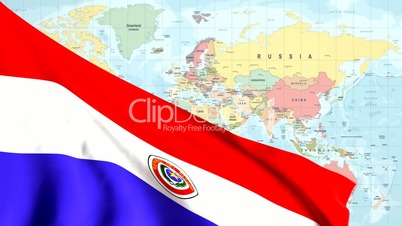 Animated Flag of Paraguay With a Pin on a Worldmap