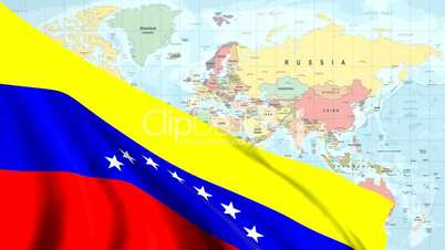 Animated Flag of Venezuela With a Pin on a Worldmap