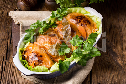 baked cabbage rolls in tomato sauce