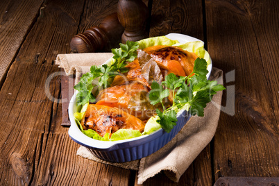 baked cabbage rolls in tomato sauce