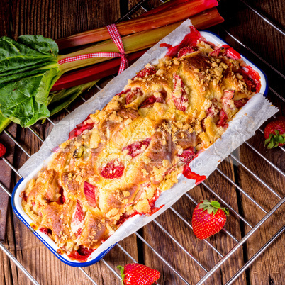 a tasty strawberry rhubarb yeast cake