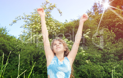 girl with raised arms