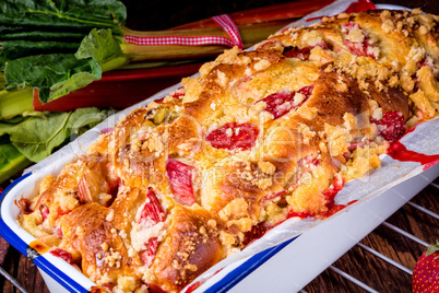 a tasty strawberry rhubarb yeast cake