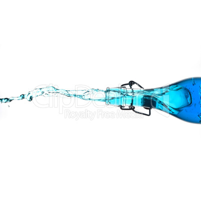 Splashing bottle with blue drink