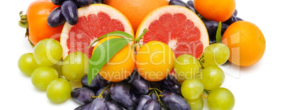Set of fruits isolated on white background. Wide photo.