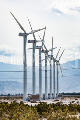 Dramatic Wind Turbine Farm in the Desert of California.