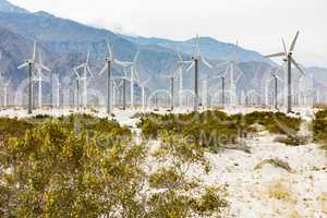 Dramatic Wind Turbine Farm in the Desert of California.