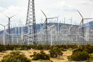 Dramatic Wind Turbine Farm in the Desert of California.