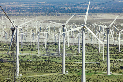 Dramatic Wind Turbine Farm in the Desert of California.