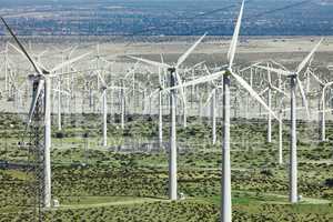 Dramatic Wind Turbine Farm in the Desert of California.