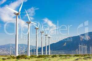 Dramatic Wind Turbine Farm in the Desert of California.