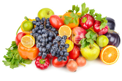 Fruits and vegetables isolated on a white background.