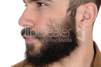 Close up of face of man with beard and mustache