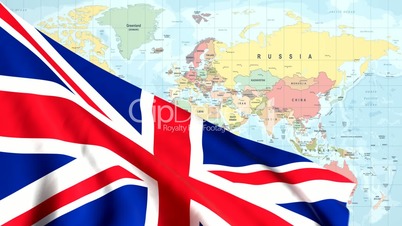 Animated Flag of United Kingdom with a Pin on a Worldmap