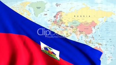 Animated Flag of Haiti With a Pin on a Worldmap