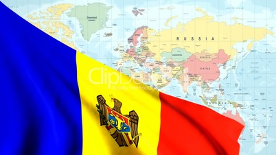 Animated Flag of Moldova With a Pin on a Worldmap