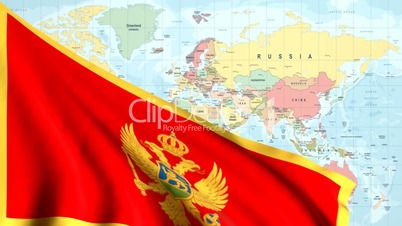 Animated Flag of Montenegro With a Pin on a Worldmap
