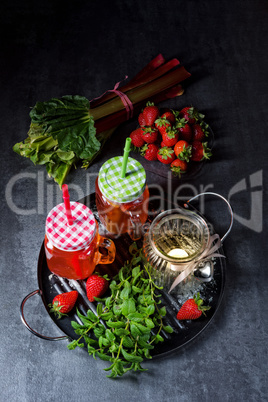 a fruit lemonade with strawberries rhubarb and mint