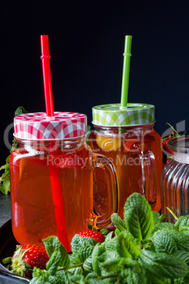 a fruit lemonade with strawberries rhubarb and mint