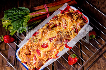 a tasty strawberry rhubarb yeast cake