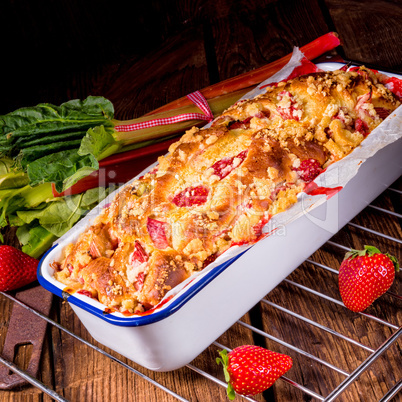 a tasty strawberry rhubarb yeast cake