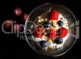 Yogurt bowl with raspberries.