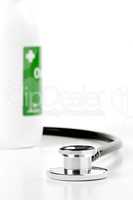 Stethoscope with water oxygenated on white background