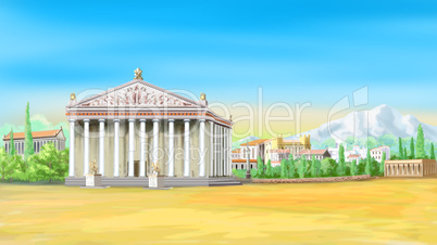 Temple of Artemis in a Sunny Day Illustration