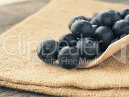 Fresh blueberries on a wooden spoon