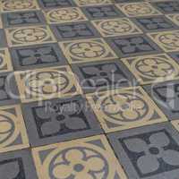 blue and beige floor tiles