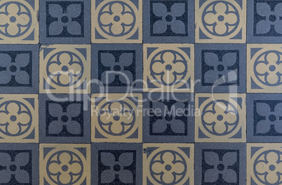 blue and beige floor tiles