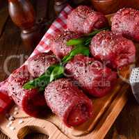 fresh raw beef roulades