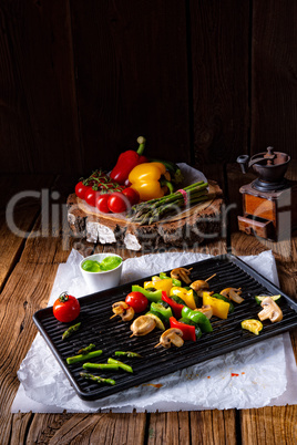 rustic vegetable shashlik with green asparagus and paprika