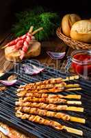 Fresh and crispy rustic pork belly grill sticks