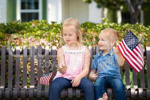 Young Sister and Brother Comparing Each Others American Flag Siz