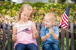 Young Sister and Brother Comparing Each Others American Flag Siz