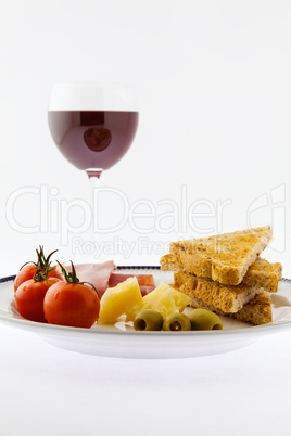 Mediterranean plate and wine
