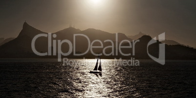 Sailing boat backlit in Rio de Janeiro