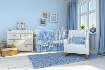 3d render of a children's room - boy - baby