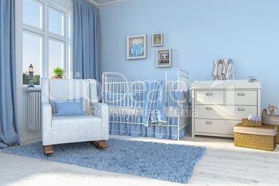 3d render of a children's room - boy - baby