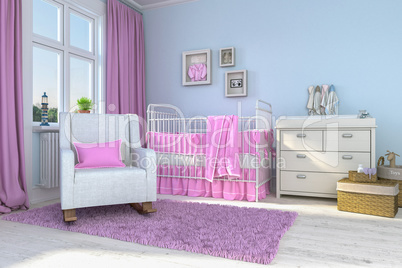 3d render of a children's room - girl - baby