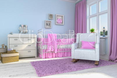 3d render of a children's room - girl - baby