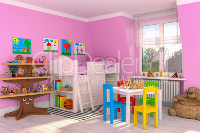 3d render of a children's room - girl