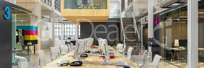 3d render - open plan office - office building