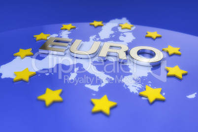 3d render - metal euro text and europe map