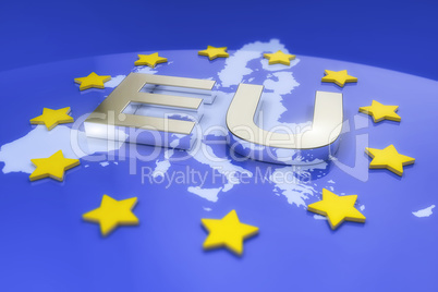 3d render - metal eu text and europe map