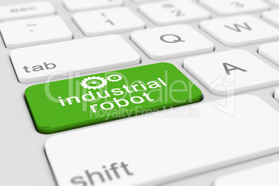 3d render of a keyboard with green industrial robot button.