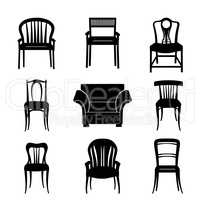 Armchair, chair set. Retro silhouette. Furniture sign