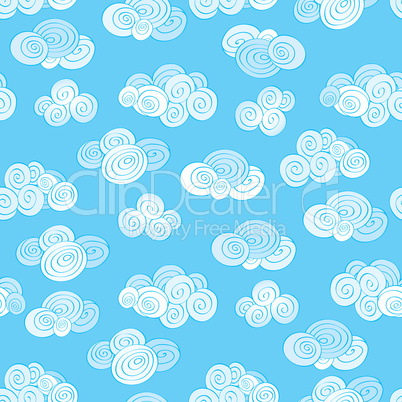 Abstract swirl cloud seamless pattern. Blue sky background